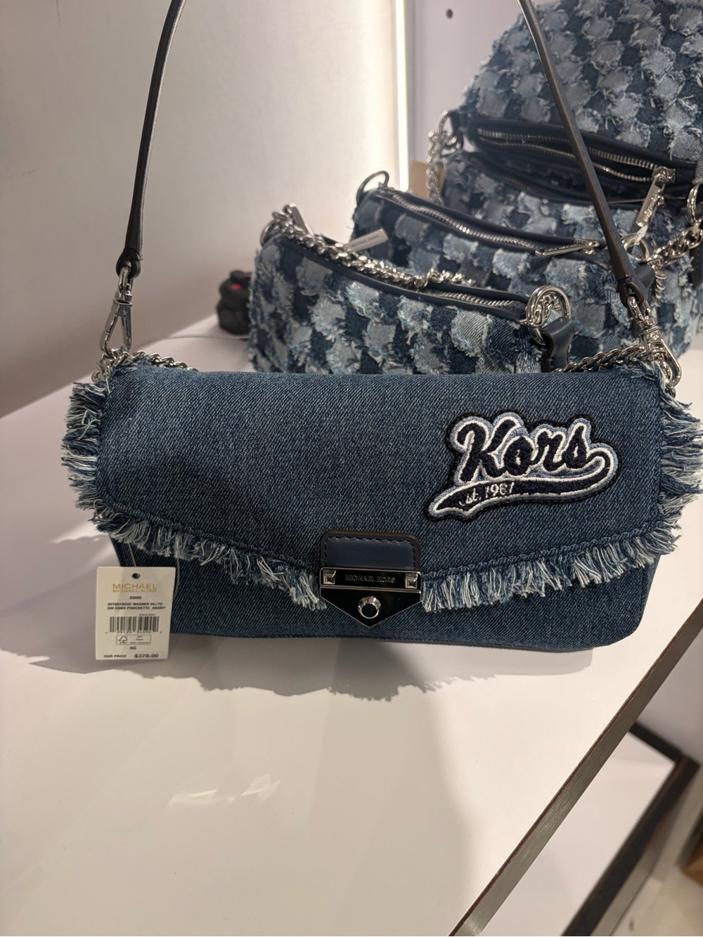 Michael Kors Denim Fringe Crossbody Bag - Blue